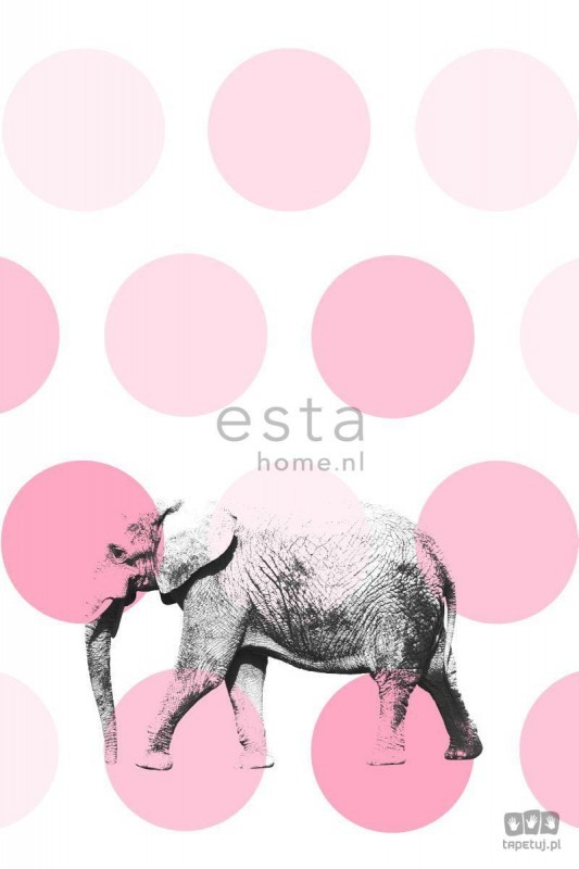 Esta Home Biała fototapeta w różowe kropki ze słoniem 158708_opcje