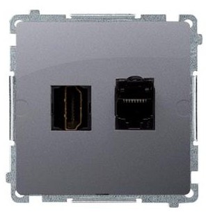Kontakt Simon Kontakt_Simon Gniazdo HDMI + RJ45 kat.6. (moduł) srebrny mat BMGHRJ45.01/43