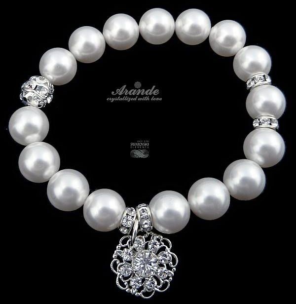 Swarovski Arande Piękna Bransoletka WHITE PEARL FLOW 702026