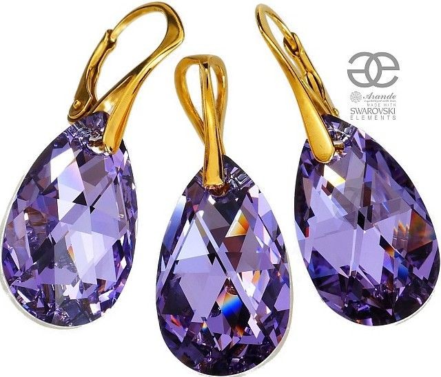 Arande SWAROVSKI piękny komplet VIOLET COMET ZŁOTE SREBRO 4697591358