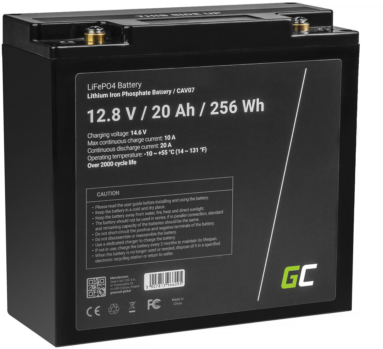 Green cell Akumulator litowo-żelazowo-fosforanowy LiFePO4 Green Cell 12V 12.8V 20Ah do paneli solarnych, kamperów oraz łodzi CAV07