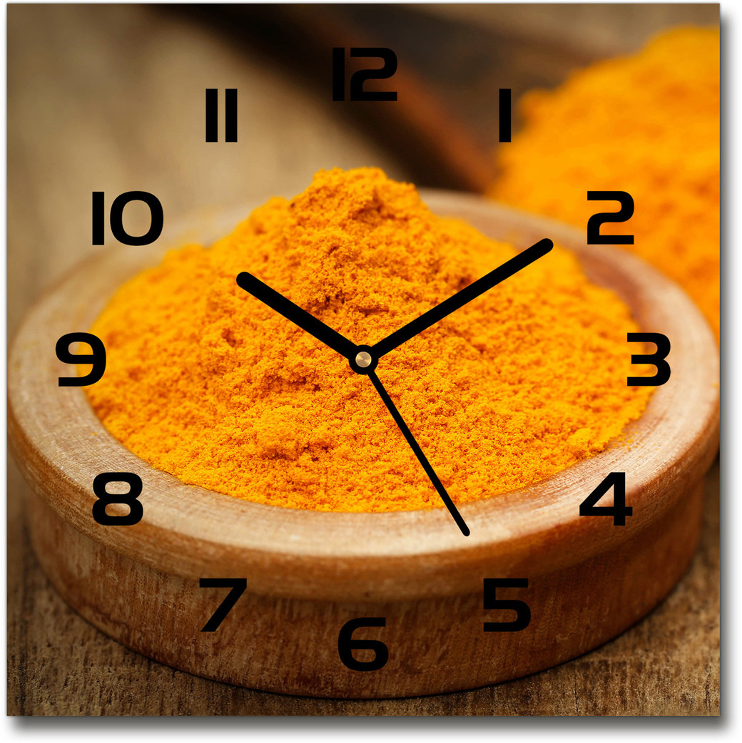 Zegar szklany kwadratowy Przyprawa kurkuma