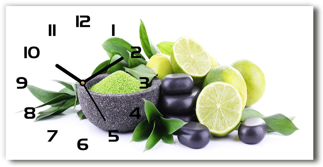 Zegar ścienny szklany Limonki i kamienie