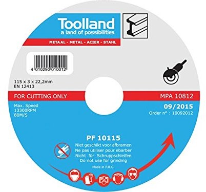 Toolland zestaw pf10115 tarcza do cięcia, metalowy, 115 MM średnica (1 szt.) PF10115