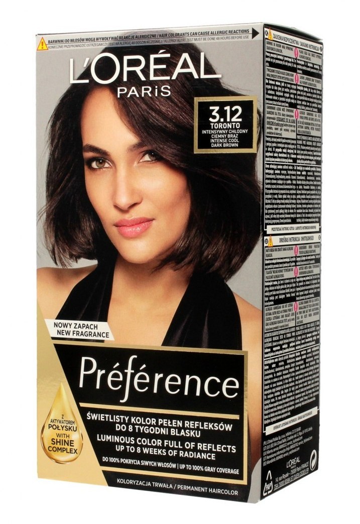 Loreal Preference Farba do włosów nr 3.12 Toronto - intensywny chłodny ciemny brąz 1op. 62252