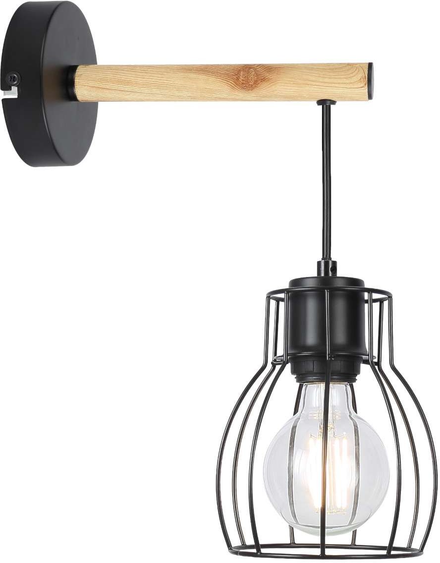 Candellux Druciana LAMPA ścienna BERNITA 21-77059 metalowa OPRAWA kinkiet czarny drewno 21-77059