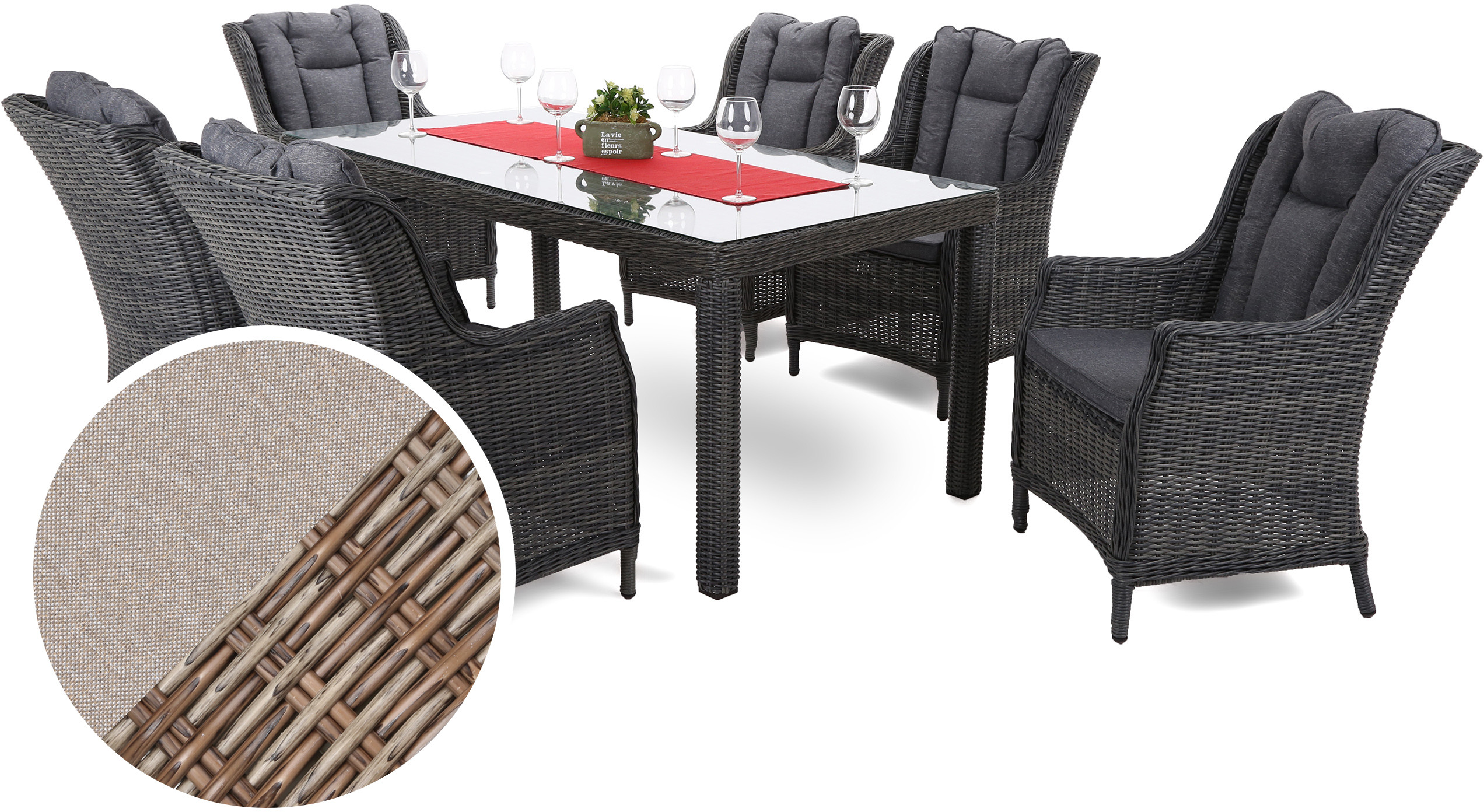 HOME & GARDEN Meble ogrodowe technorattanowe Bristol 180 cm Ginger / Brown Melange 6+1 586958