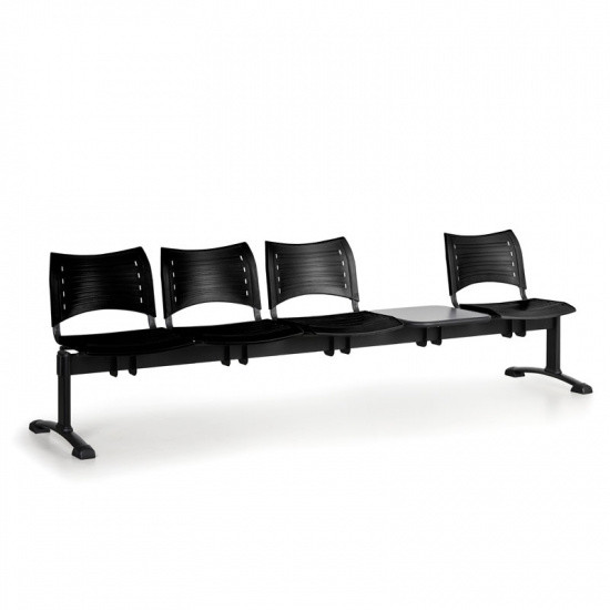 B2B Partner Ławka do poczekalni plastikowa VISIO, 4 siedzenia + stołek, czarny, czarne nogi 9325