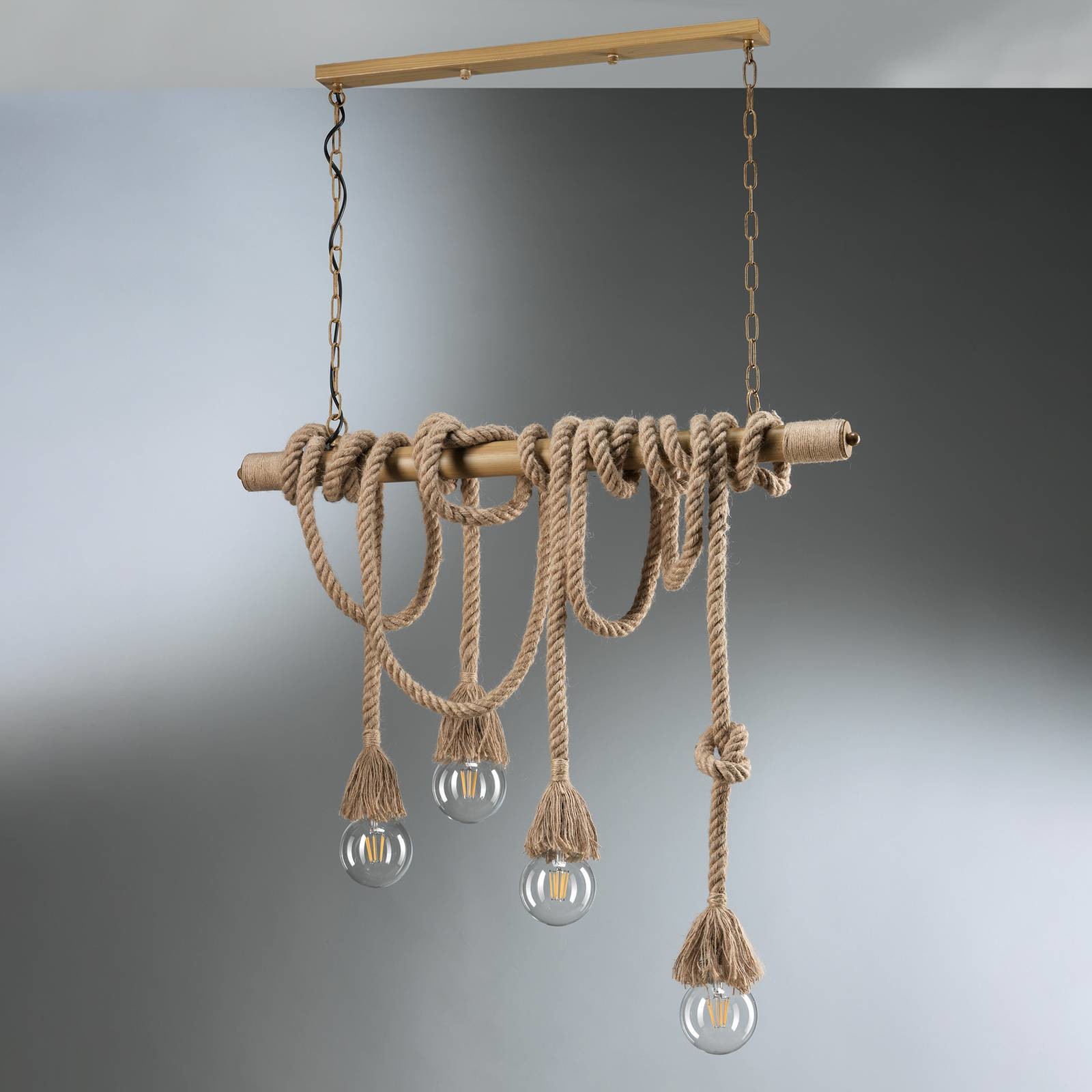 EULUNA Lampa wisząca Mauli z drewna i lin
