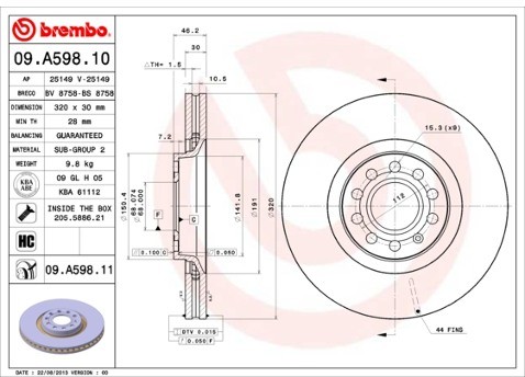 BREMBO Tarcza hamulcowa 09.A598.11