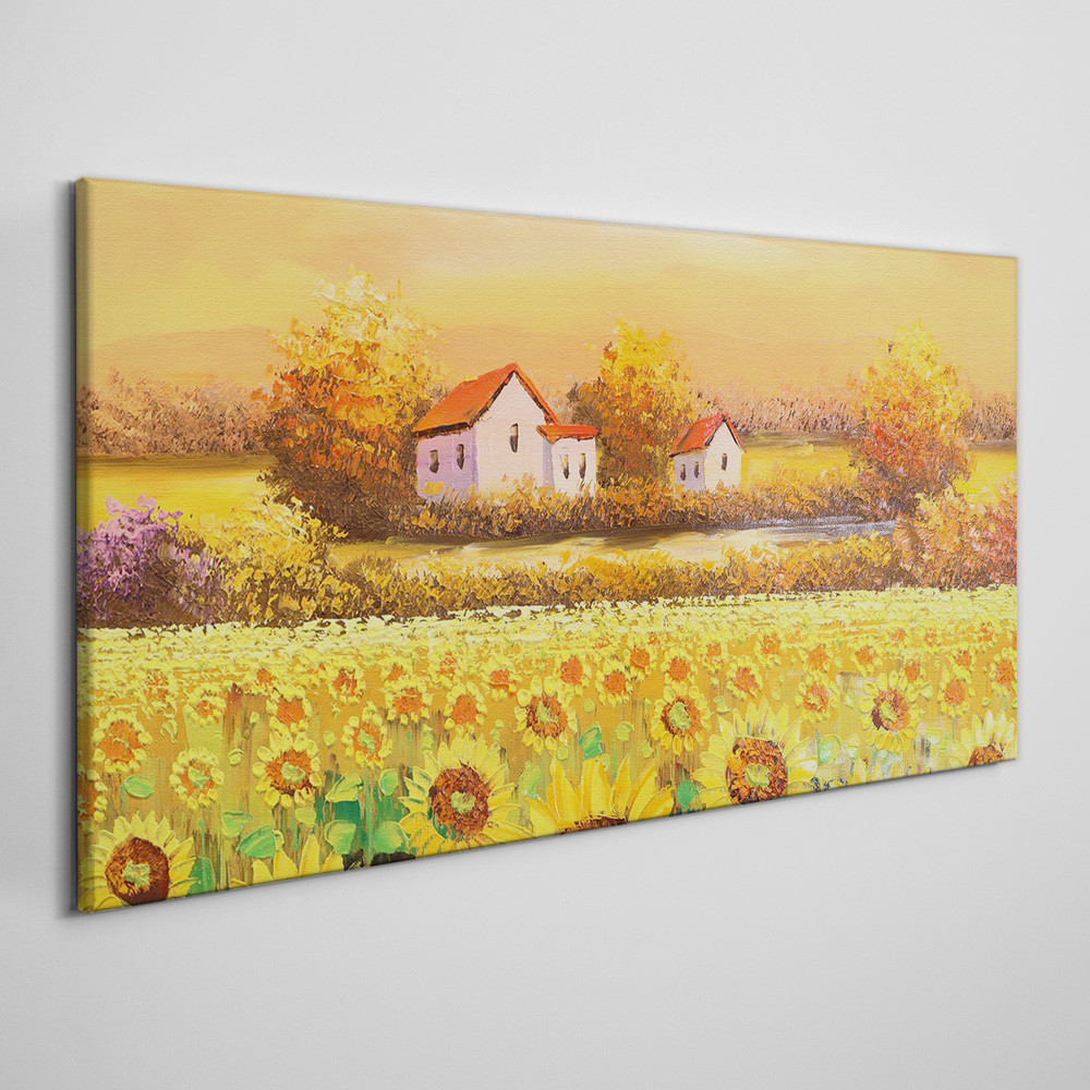 PL Coloray Obraz na Płótnie Łąka Słoneczniki Drzewa 100x50cm