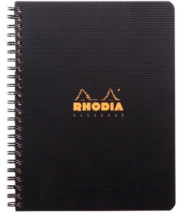 Rhodia 119911 °C writing notebook fluoryzujące, podwójna spirala A5, pokryte krawędzi, 90 G, 80 arkuszy, czarny 119911C