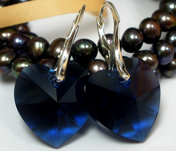 Swarovski kolczyki Serce Dark Indigo SREBRO