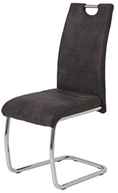 Vintage Zestaw 4 krzeseł bujanych Flora II z mikrofazy w stylu szary, stelaż z okrągłych rur, chromowany, szer. 43 x gł. 59 x wys. 98 cm