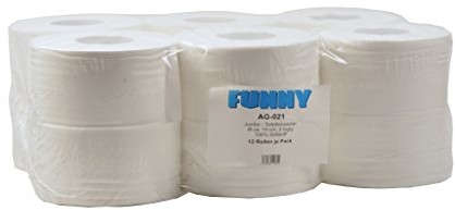 Funny Jumbo  uchwyt na papier toaletowy 2-warstwowa, Bright White, średnica około 18 cm, 1er Pack (1 X 12 sztuk) AG-021