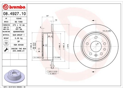 BREMBO Tarcze hamulcowe (komplet 2 sztuk) 08.4927.10