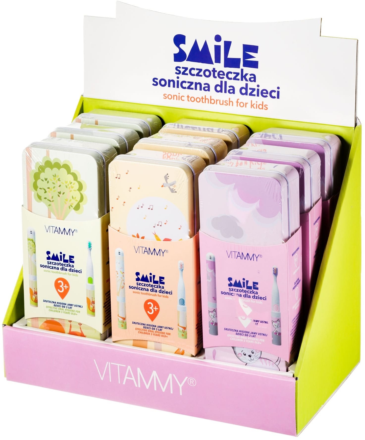 VITAMMY VITAMMY Smile/ display 9 szt (kot, wiewiórka, lisek) Szczoteczka soniczna dla dzieci z zębami mlecznymi 3 + VITAMMY TB804