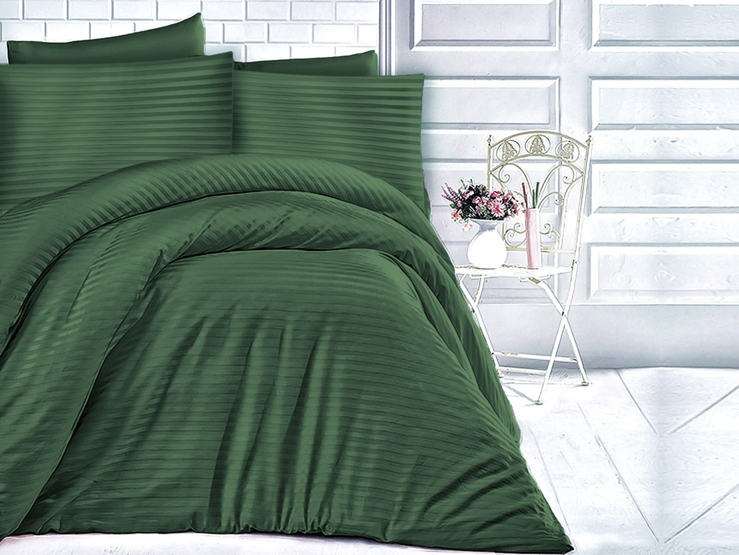 Pościel satyna bawełniana Cizgili Dark GREEN/140x2