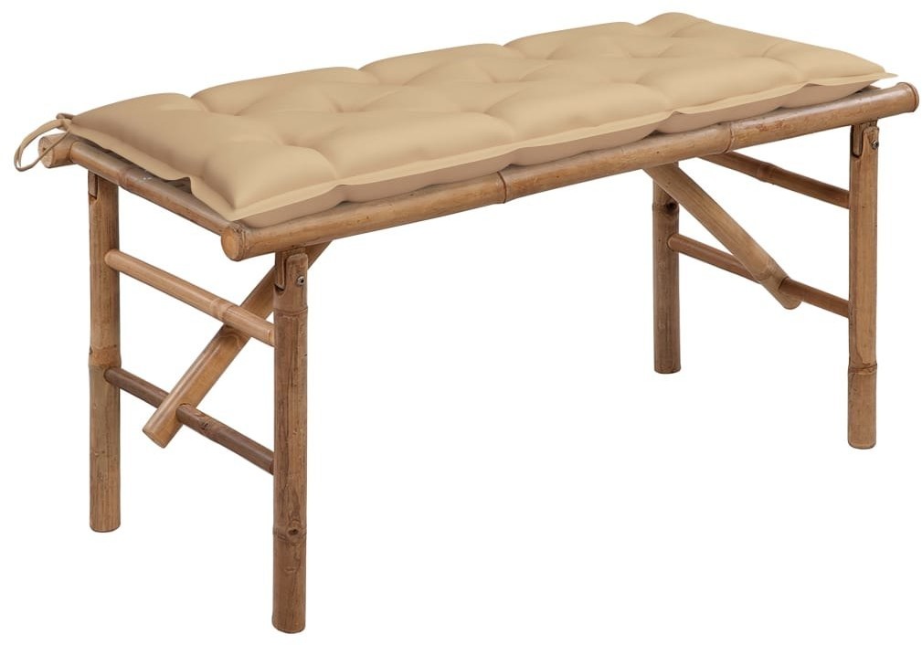vidaXL Składana ławka ogrodowa z poduszką, 118 cm, bambusowa 3063867