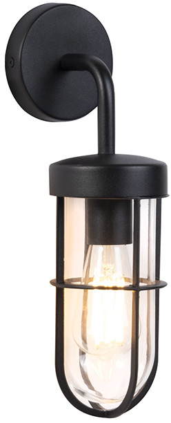 QAZQA Kinkiet wiejski czarny ze szkłem - Elza