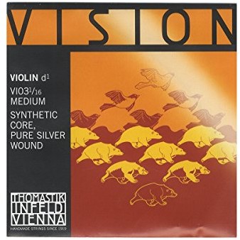 Thomastik Pojedynczy sznurek do skrzypiec 1/16 Vision - syntetyczny rdzeń z żyłką D, raną czystego srebra, średni 634188