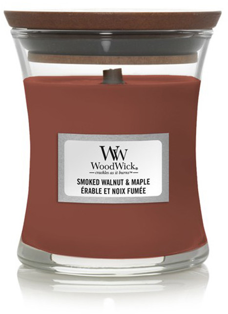 WoodWick brązowy zapachowa świeczka Smoked Walnut & Maple mały wazon 38283