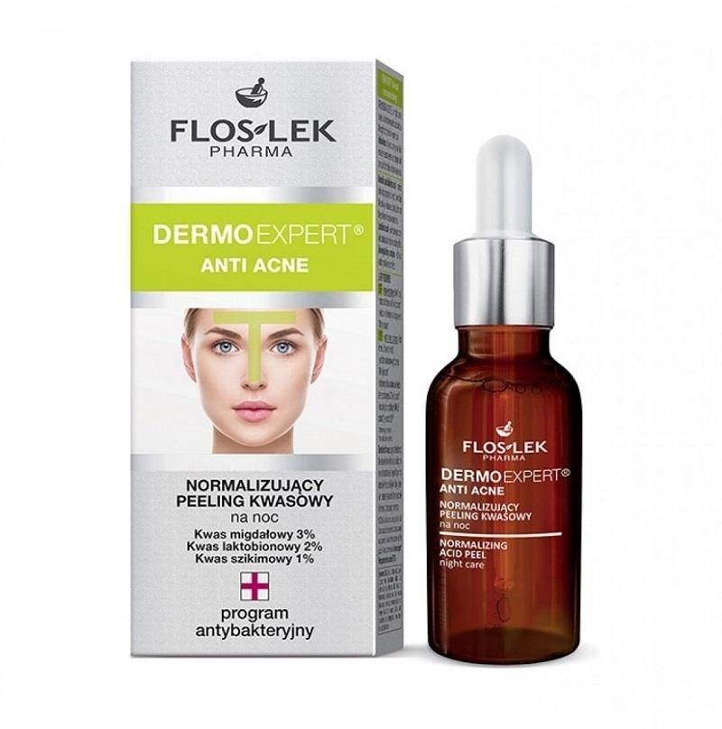 Floslek Dermo Expert Anti Acne normalizujący peeling kwasowy na noc 30ml