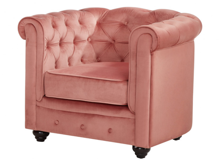 Vente-Unique Fotel CHESTERFIELD - Pasteloworóżowy welur