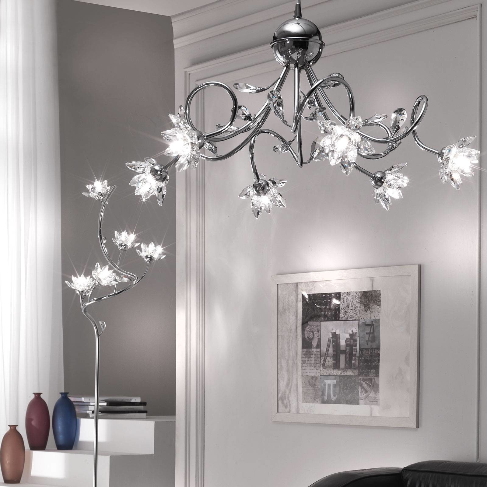 EULUNA Lampa wisząca Ninfea chrom i kryształowe kwiaty