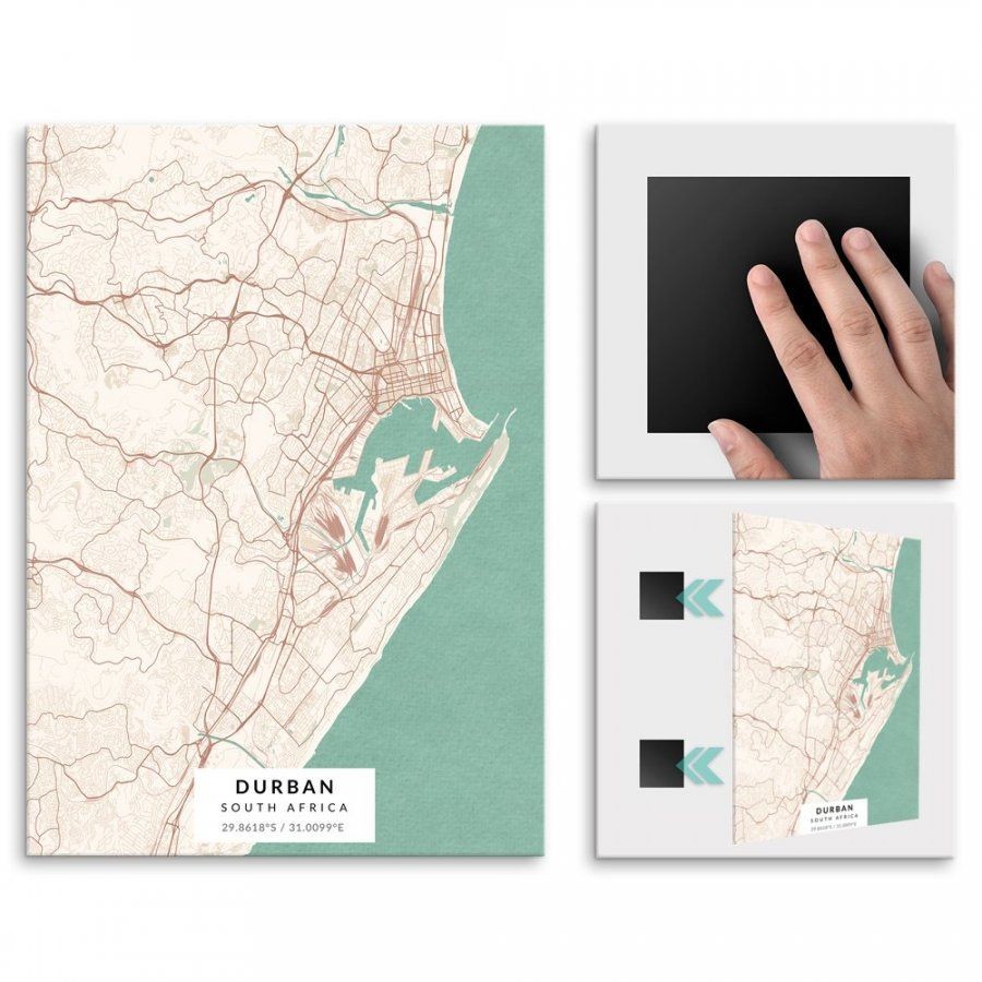Pix4home Plakat metalowy Mapa Vintage Durban M POS-M-03565