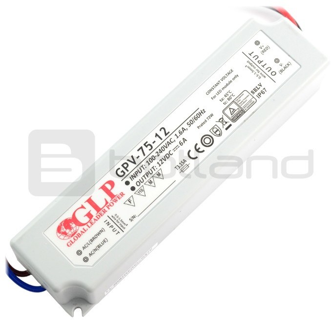 Zasilacz do taśm i pasków LED wodoodporny GPV-75-12 - 12V / 6A / 72W ZAS-08684