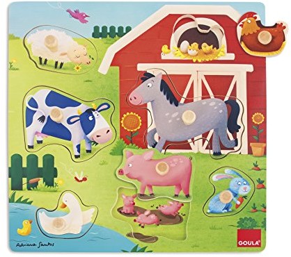 Jumbo Goula Holzpuzzle Tiermütter und -kinder auf dem Bauernhof 7teilig D53040