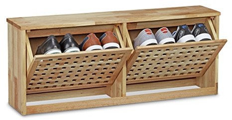 Relaxdays Szafka uchylna na buty orzech włoski na buty wodnik wykonana z litego drewna HBT: ok. 38 x 94 x 20 cm na buty komoda na buty stojak na buty do montażu na ścianie nowoczesny na przechowywanie  10020152