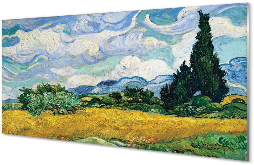 Tulup.pl Szklany Panel Sztuka łąka cyprysy 100x50cm