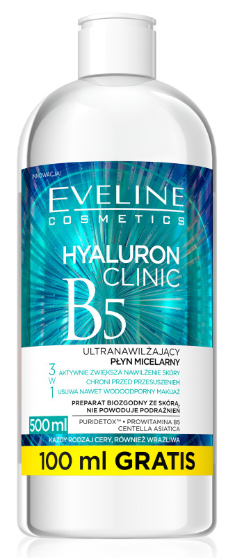 Eveline HYALURON CLINIC B5 - Ultranawilżający płyn micelarny 3w1 EVECUM3W