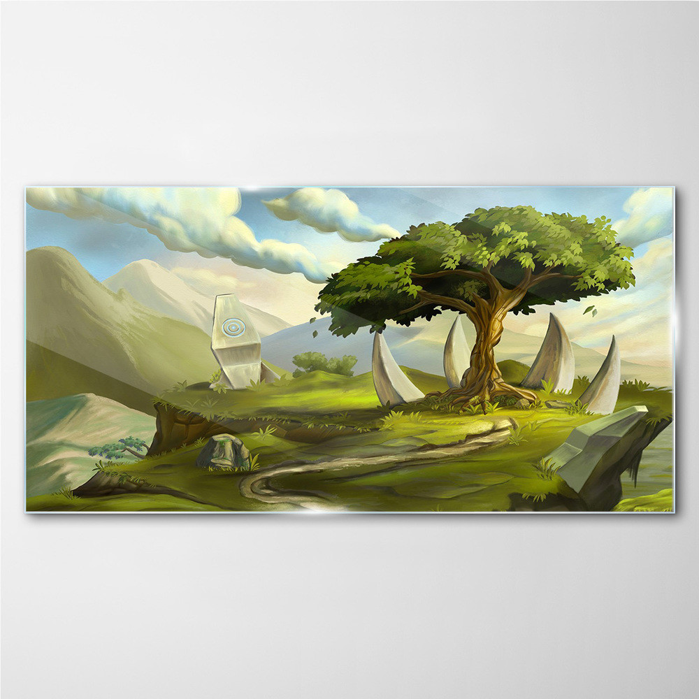 PL Coloray Obraz Szklany fantasy drzewo kamienie 100x50cm