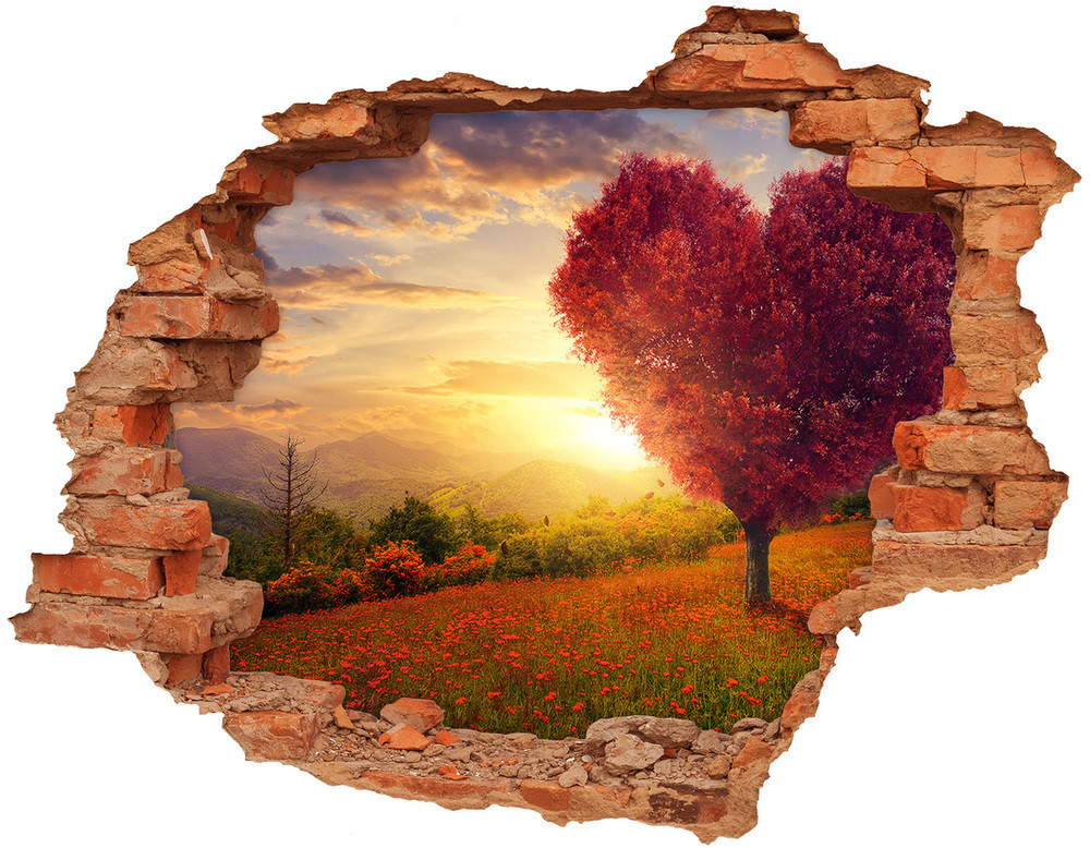 Wallmuralia.pl Fototapeta dziura na ścianę Drzewo pole serce