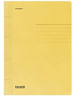 FALKEN Skoroszyt kartonowy Falken 100 szt. A4 żółty z metalową listwą zaciskową do zapełniania od góry lub od dołu. Wyprodukowano w Niemczech. Certyfikat Błękitny Anioł 80000425