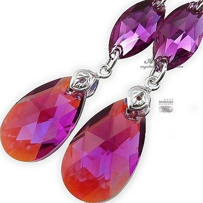 Swarovski Nowe Przepiękne Kolczyki Fuchsia Gloss