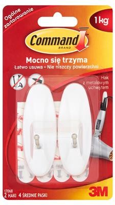 COMMAND-3M Haki wielokrotnego użytku COMMAND (17068 PL), z metalowym uchwytem, średnie, 2szt., biały 3M-UU007827098