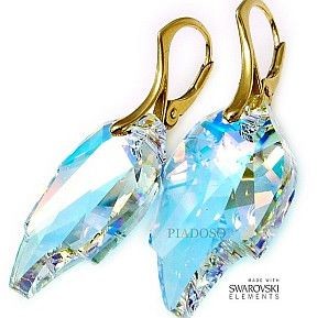 Swarovski kolczyki AURORA LEAF ZŁOTE SREBRO