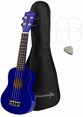 World Rhythm World Rhythm ukulele sopranowe - początkujący sopran uke w niebieskim wykończeniu z torbą na Gig, zapasowe struny ukulele i filcowa kostka WR-303