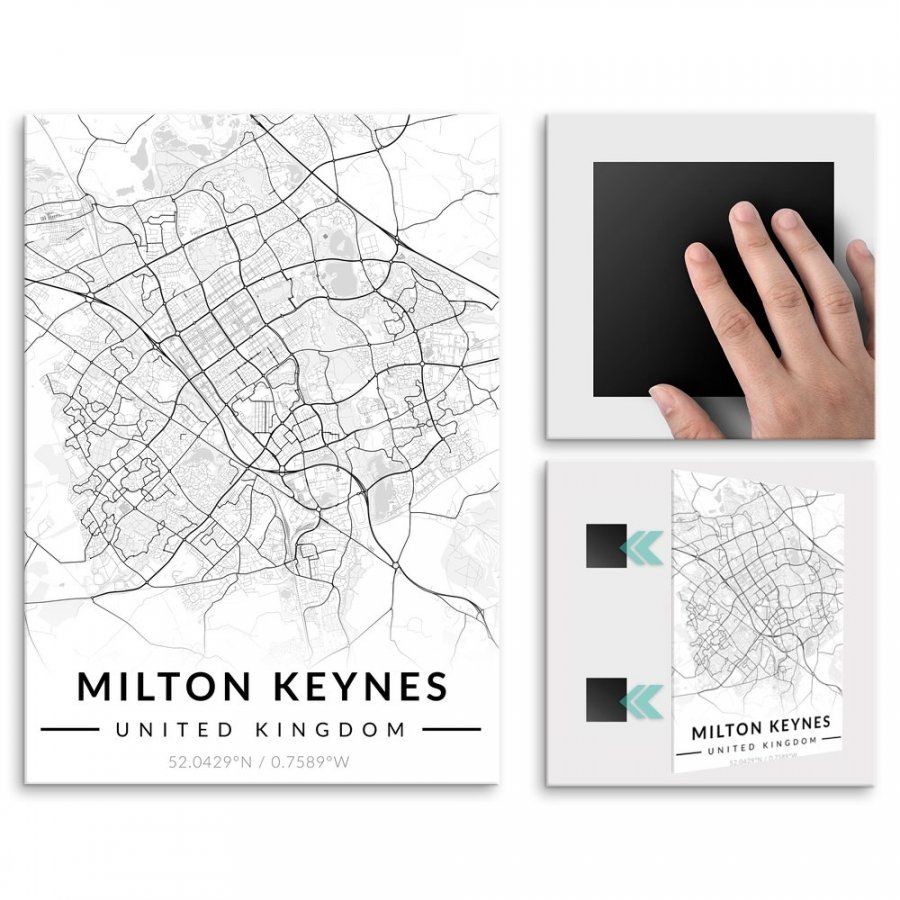 Pix4home Plakat metalowy Mapa B&W Milton Keynes L POS-L-04027