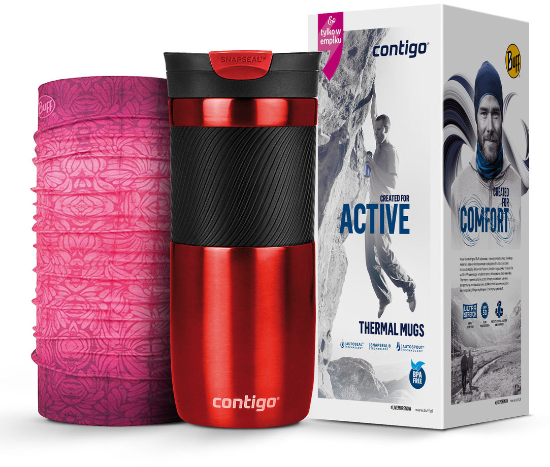 Contigo Zestaw, Kubek termiczny Byron, czerwony + Buff, Chusta, New Orginal Boronia, różowy