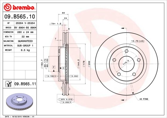 BREMBO Tarcza hamulcowa 09.B565.10