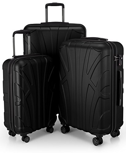 SUITLINE - Bagaż podręczny Walizka twarda Walizka Walizka Walizka Walizka Zestaw walizki, 4 rolki, TSA (S, M & L), kolor: czarny S-8801M-B-88011004