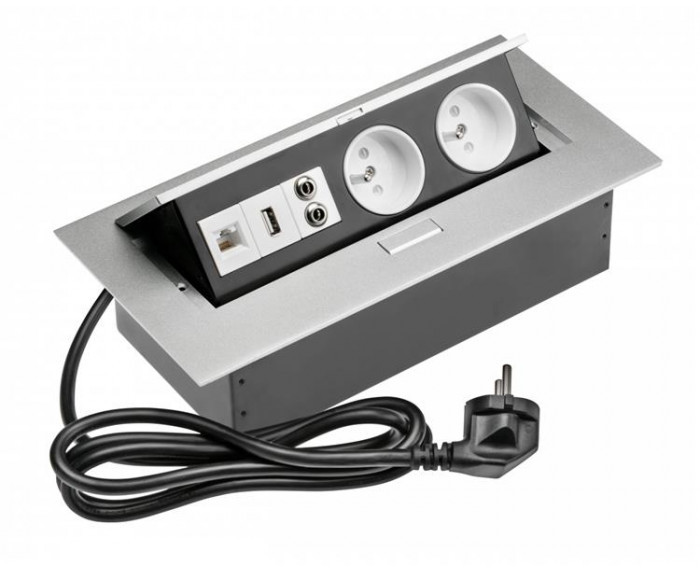 GTV Przedłużacz biurkowy wpuszczany prostokąt + USB + Audio AE-PBC2GU-53