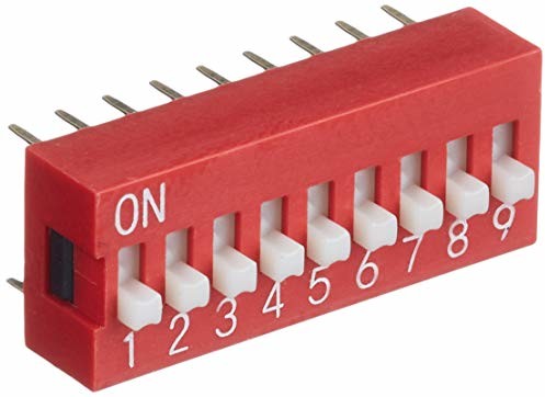 Delock Przełącznik przesuwny DIP 9-cyfrowy 2,54 mm wymiar rastra THT pionowy czerwony 5 sztuk