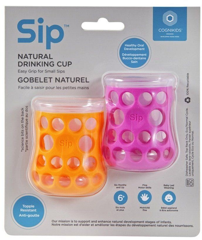 COGNIKIDS CogniKids Sip  Natural Drinking Cup 2 sensoryczne kubeczeki do nauki picia dla niemowląt TENGERIN / FLAMINGO