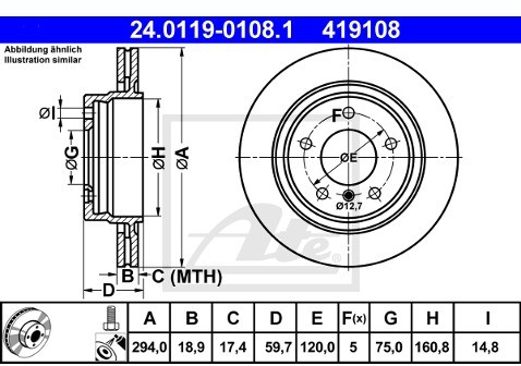 ATE TARCZA HAM 24.0119-0108.1 BMW E46 318I, 320D 01-05, 320I 00-05, E46 COMPACT 320TD, 325TI 01-05, Z3 3.0 00-03  24.0119-0108.1